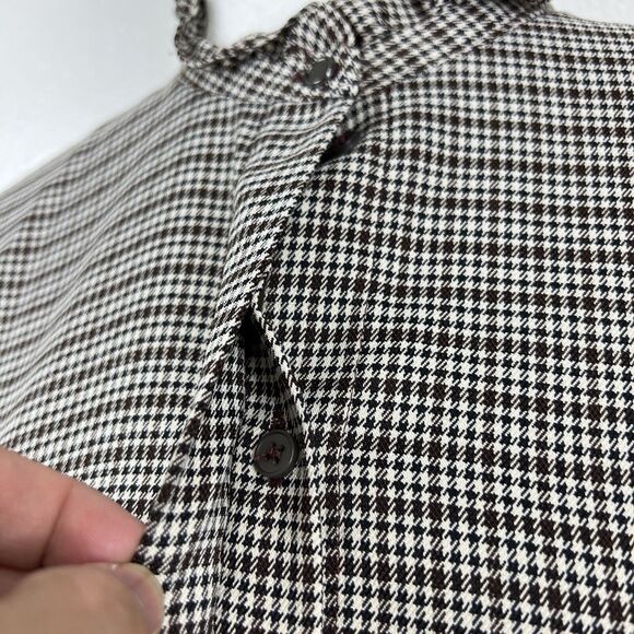 Maison de Roem Button Up Top Women Medium Black Houndstooth Long Sleeve Ruffled - Picture 9 of 15